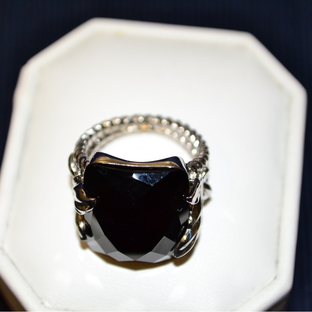 NEW Sterling Silver ONYX LARGE Faceted Cut Twisted Ring Joya Judy Crowell SIZE 8 - Picture 4 of 16